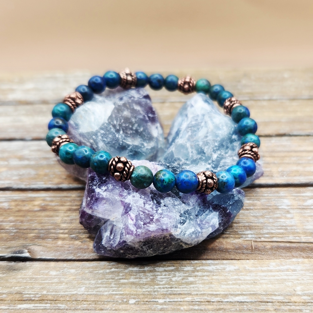 Chrysocholla and Copper Beaded Bracelet